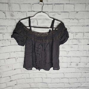 American Eagle Off Shoulder Charcoal Crop Top